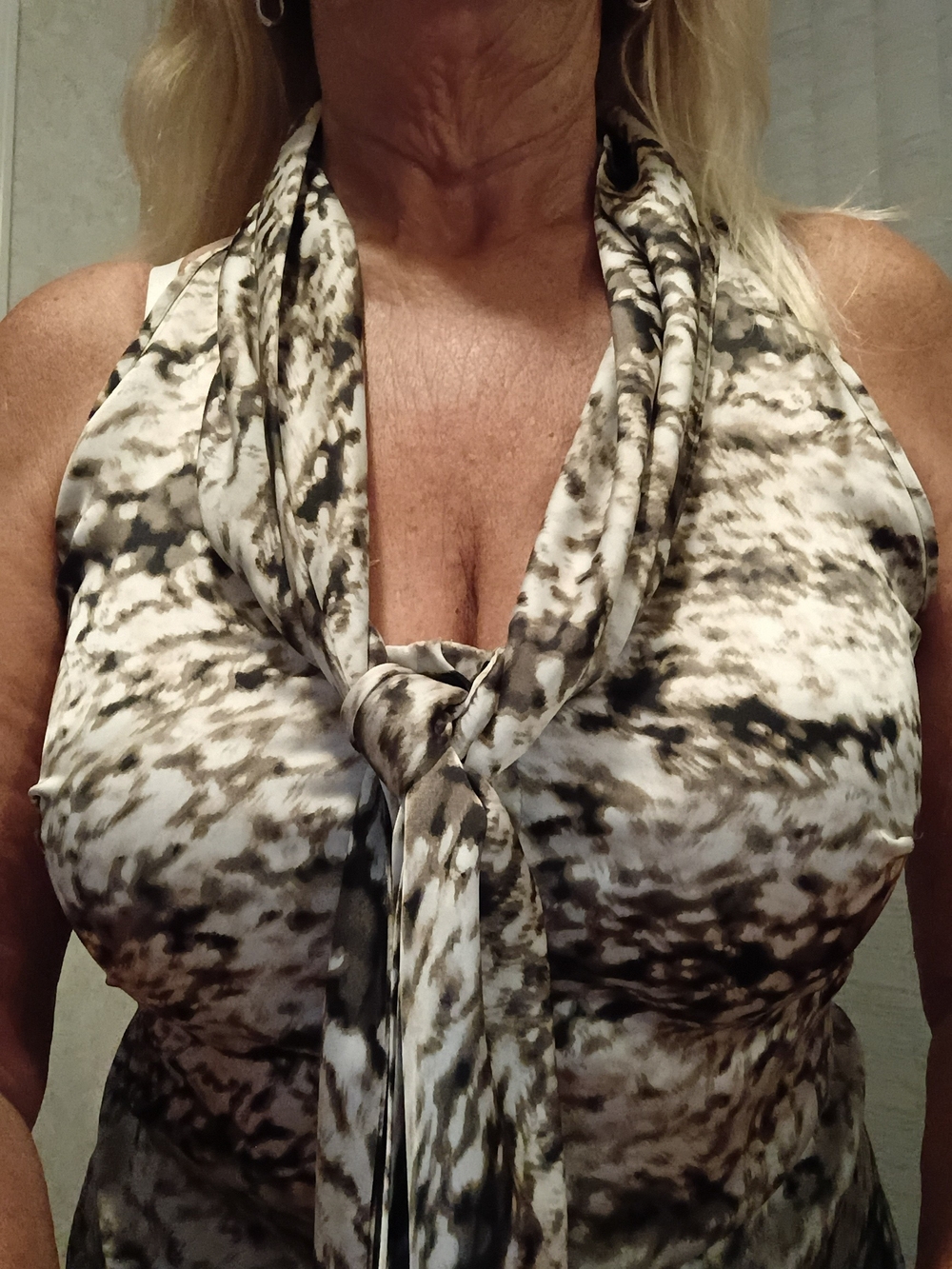 Spense Brown and Cream Tie-Neck Camisole with Abstract Print